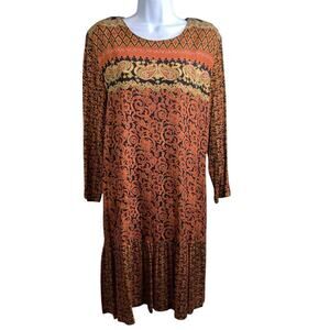 Vintage Carole Little Orange Ornate Print Dress Size 14 80’s Colors‎ Regal